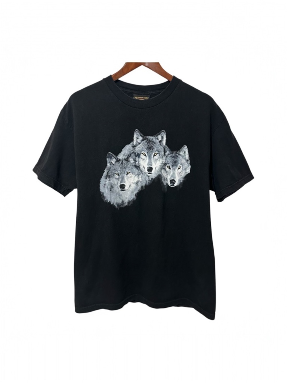 Vintage Marshlands Wolf Nature Graphic Black Short Sleeve T Shirt
